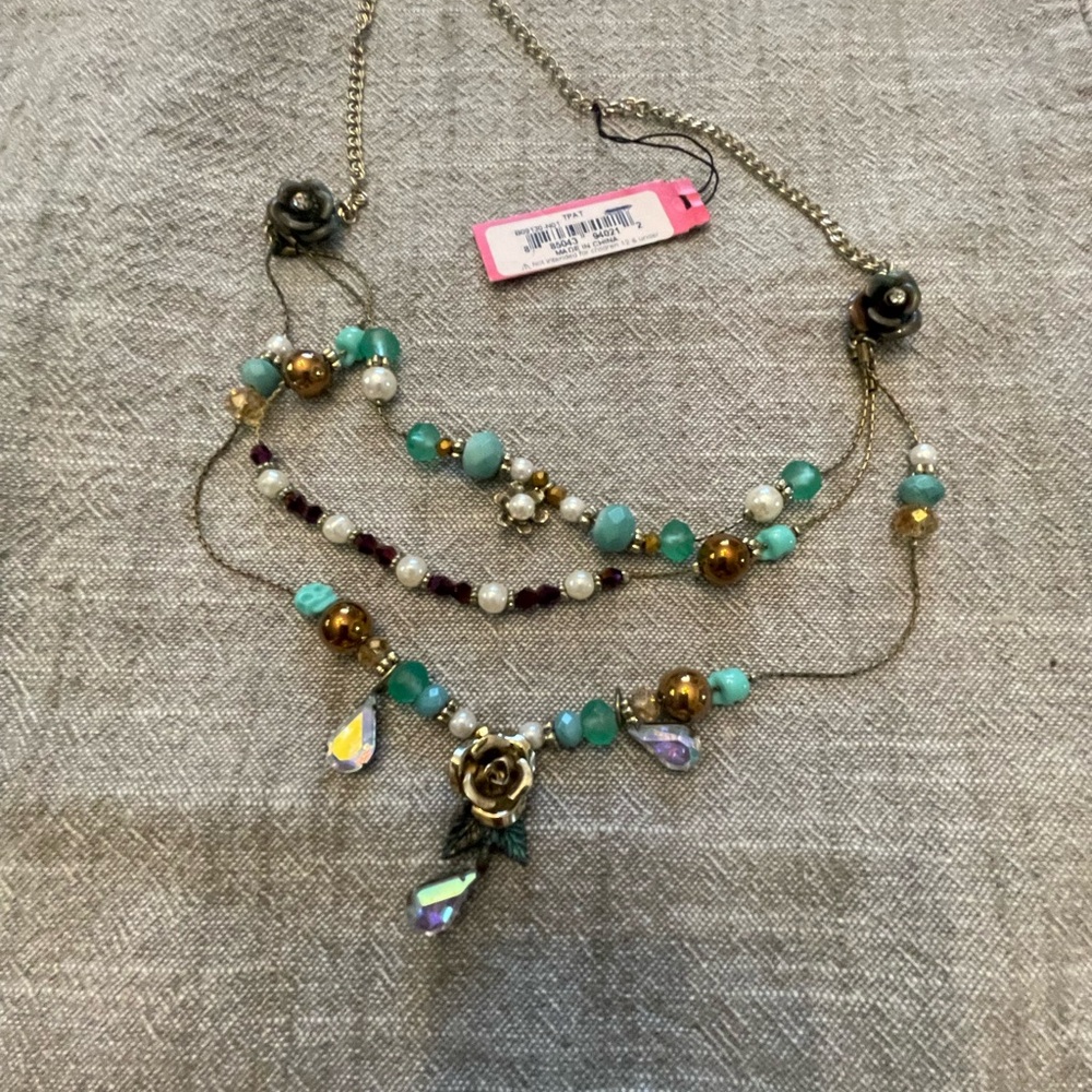 Betsey Johnson Teal patina and Gold Floral Necklace